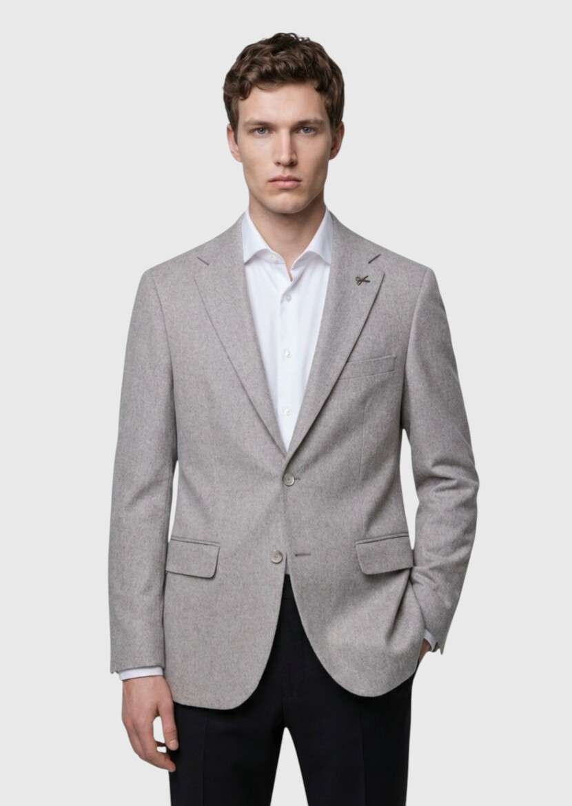 Beige Plain Regular Fit 100% Cashmire Jacket - 3