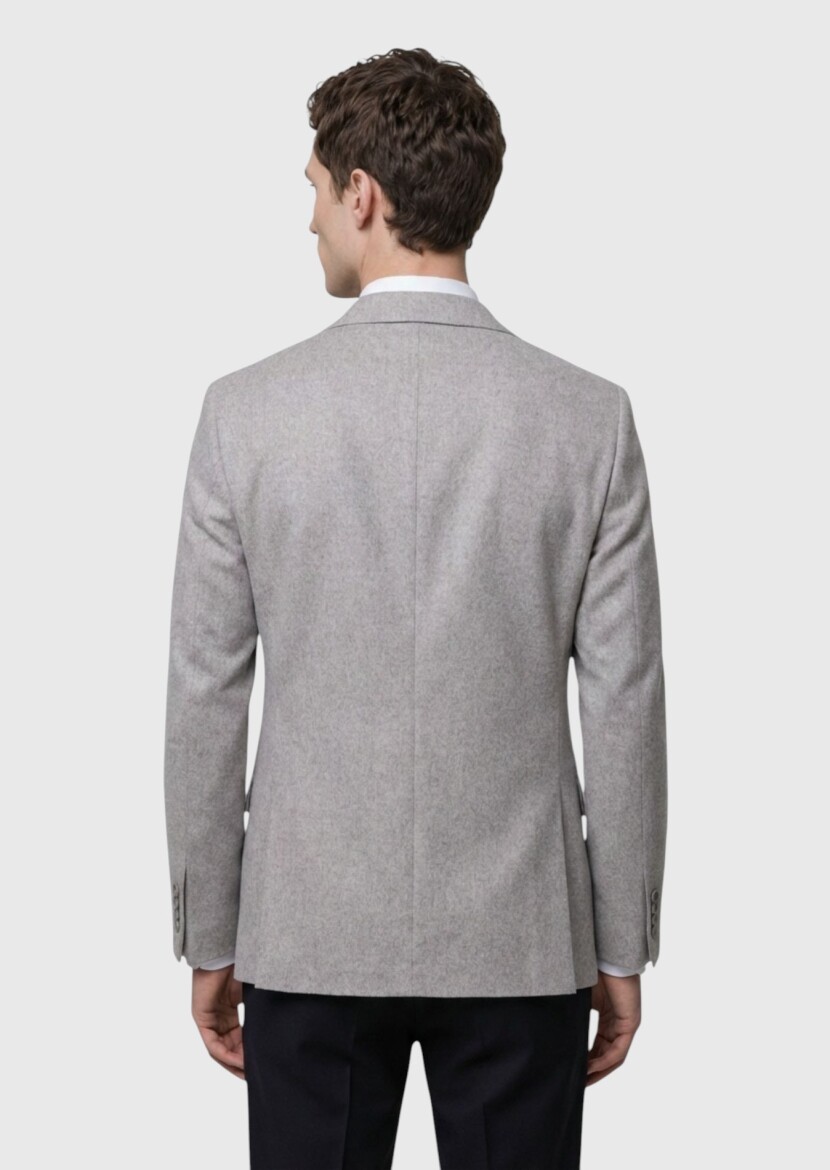 Beige Plain Regular Fit 100% Cashmire Jacket - 4