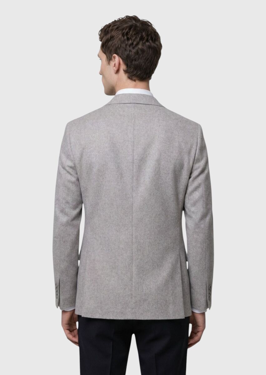 Beige Plain Regular Fit 100% Cashmire Jacket - 4