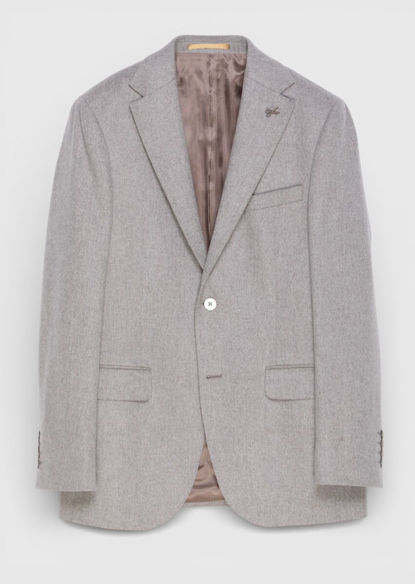 Beige Plain Regular Fit 100% Cashmire Jacket - 5