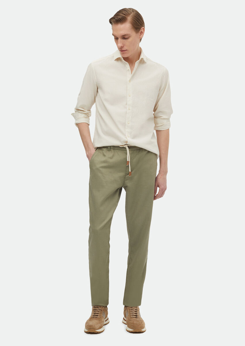 Beige Plain Regular Fit Long Weaving Casual Cotton Blended Shirt - 2