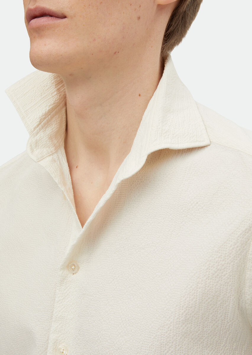 Beige Plain Regular Fit Long Weaving Casual Cotton Blended Shirt - 4