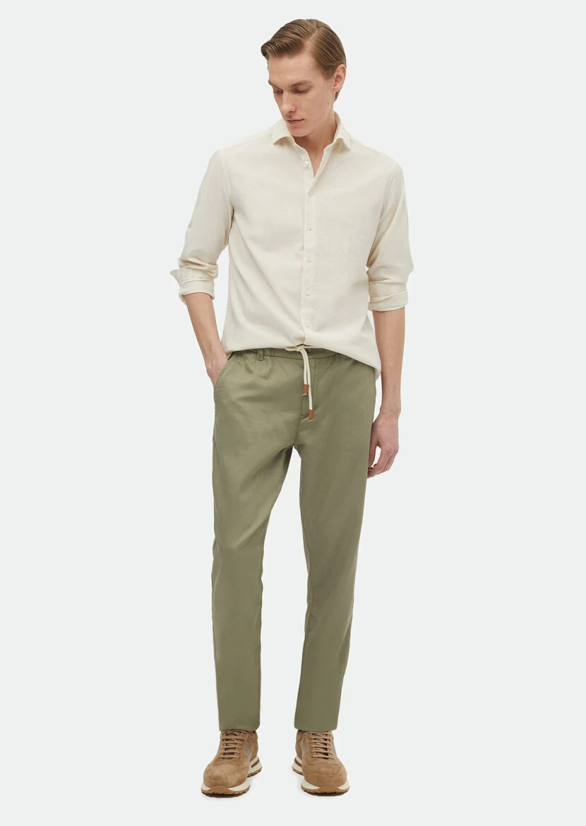 Beige Plain Regular Fit Weaving Casual Cotton Blended Shirt 