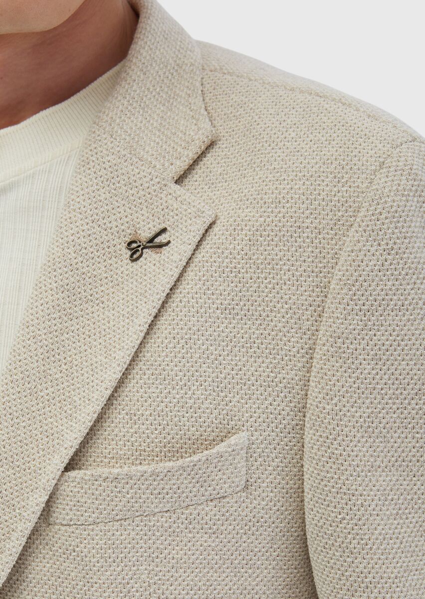 Beige Plain Shirt Shoulder Slim Fit Cotton Blended Jacket - 7