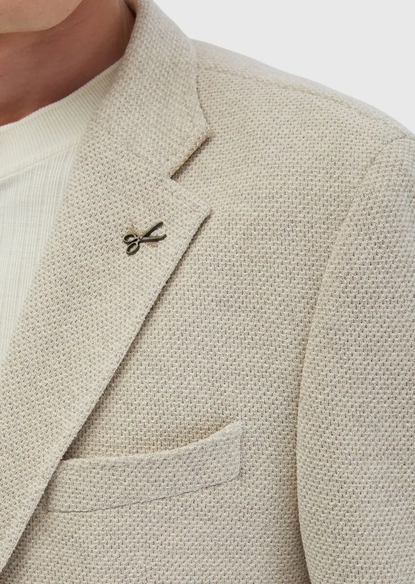 Beige Plain Shirt Shoulder Slim Fit Cotton Blended Jacket - 7