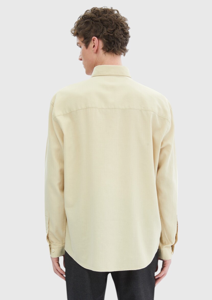 Beige Plain Weaving Casual Wool Blended Shirt - 6