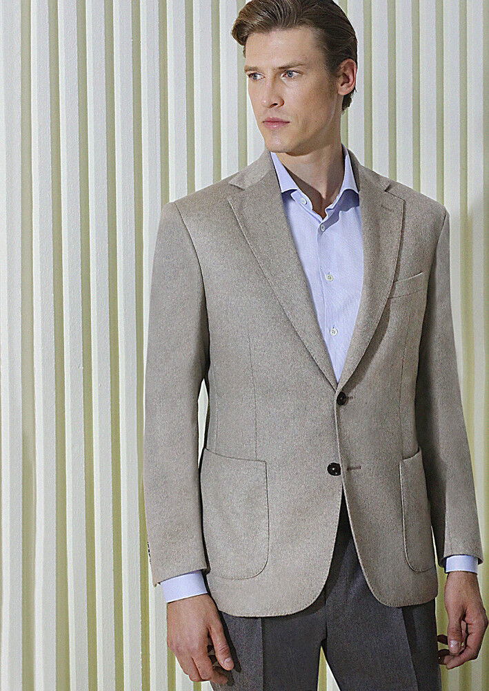 Beige Plain Zeroweight Slim Fit 100% Cashmire Jacket - 1