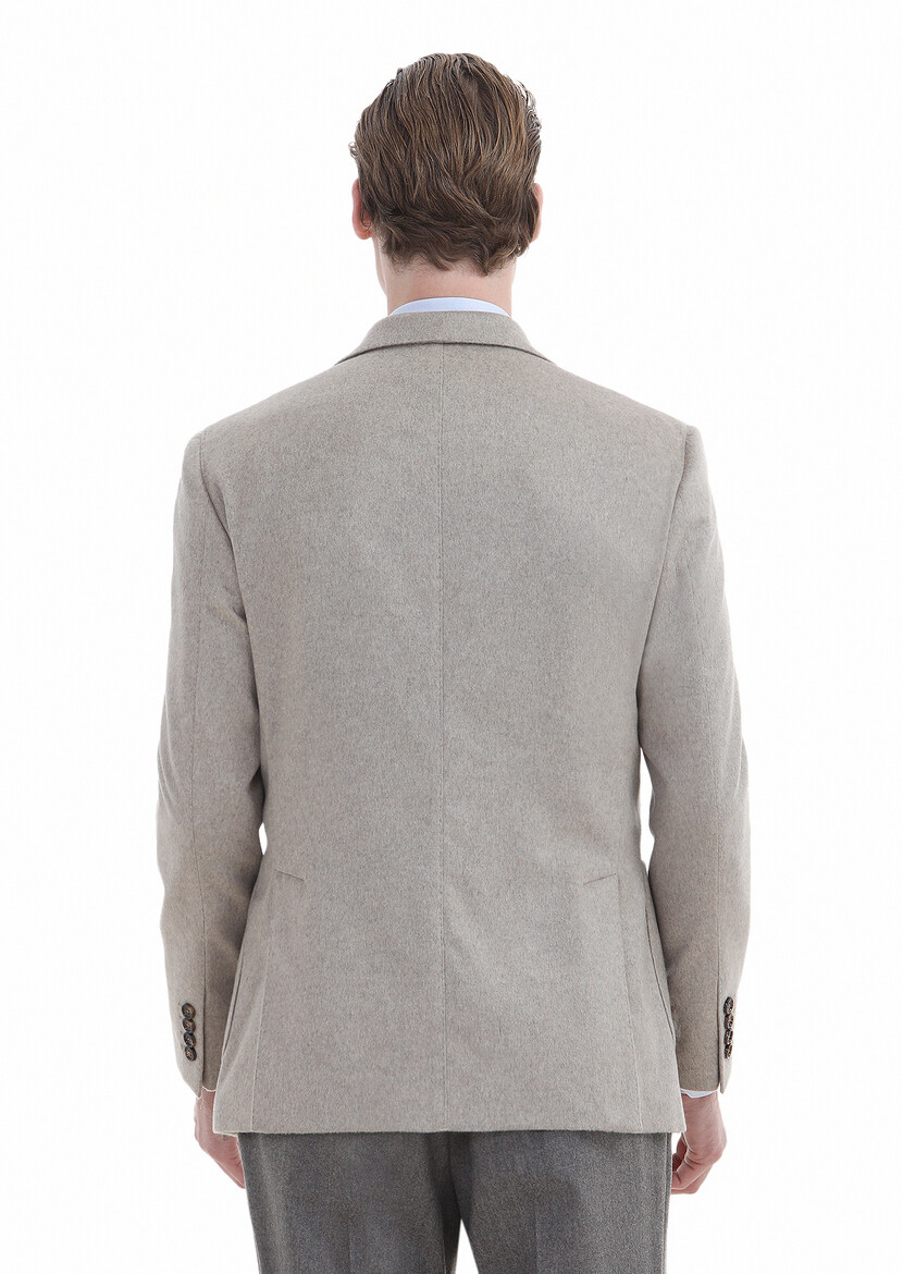 Beige Plain Zeroweight Slim Fit 100% Cashmire Jacket - 6