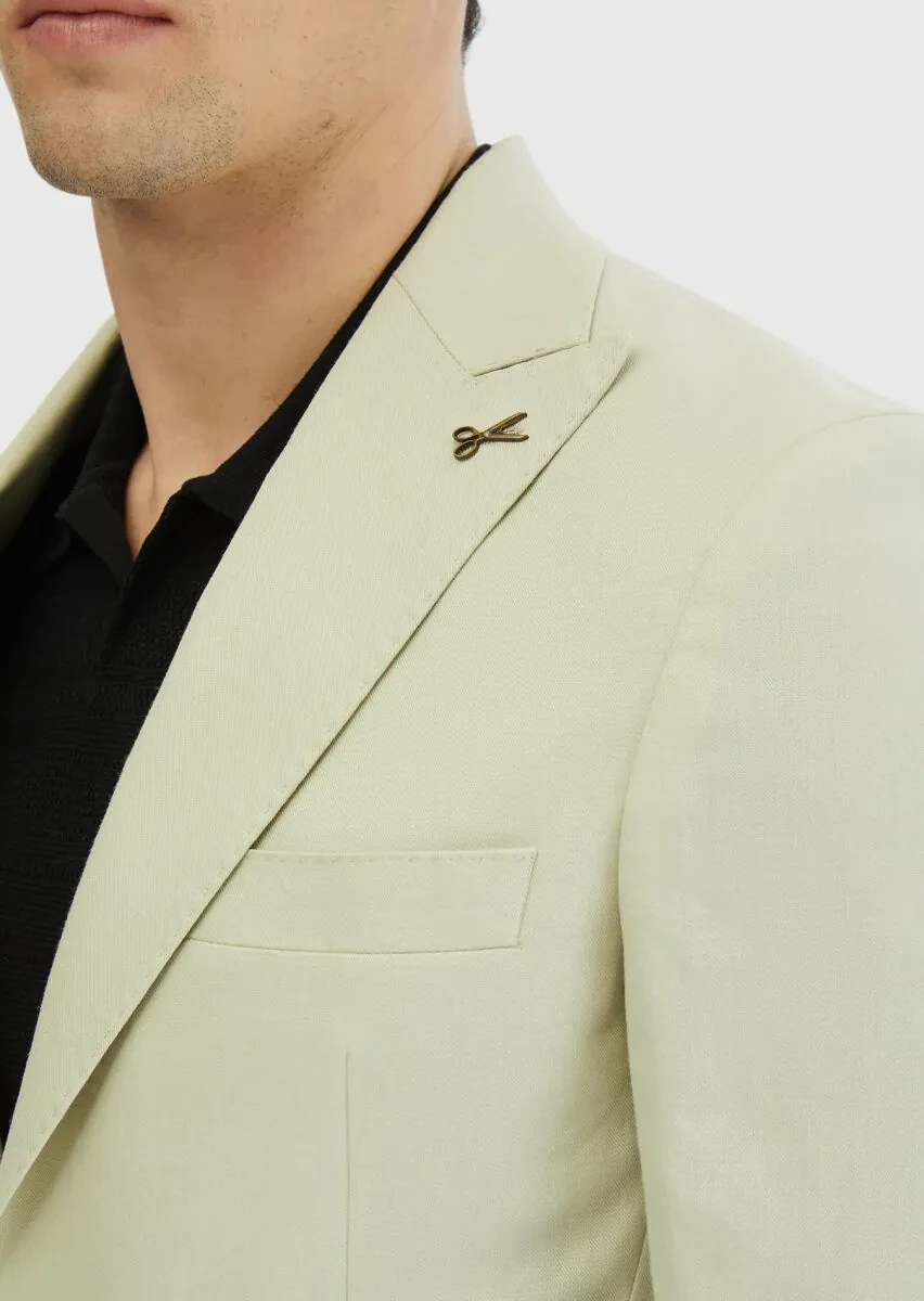 Beige Plain Zeroweight Slim Fit 100% Linen Suit - 2