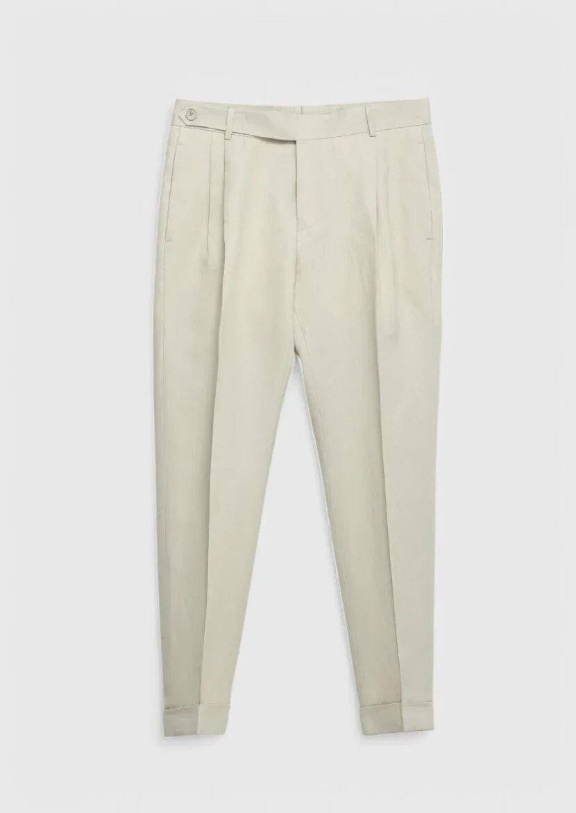 Beige Plain Zeroweight Slim Fit 100% Linen Suit - 2