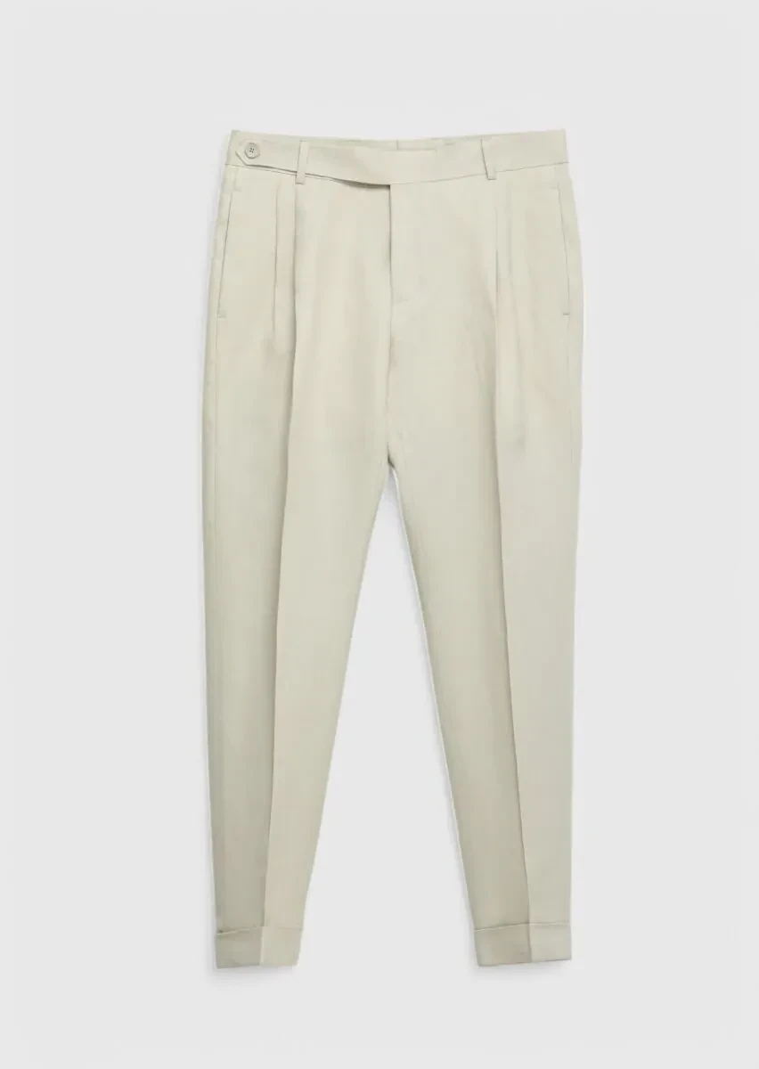 Beige Plain Zeroweight Slim Fit 100% Linen Suit - 2