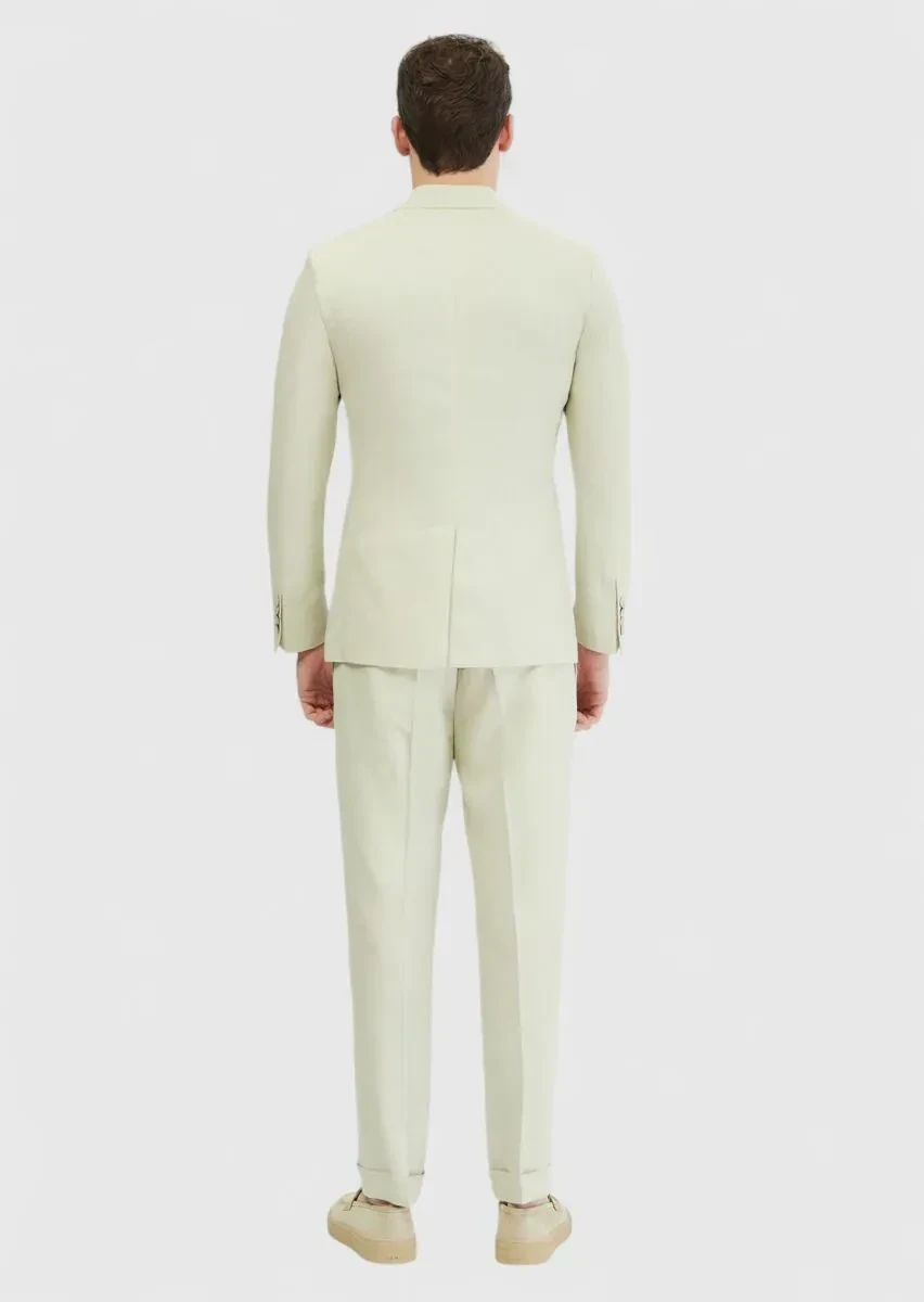 Beige Plain Zeroweight Slim Fit 100% Linen Suit - 7