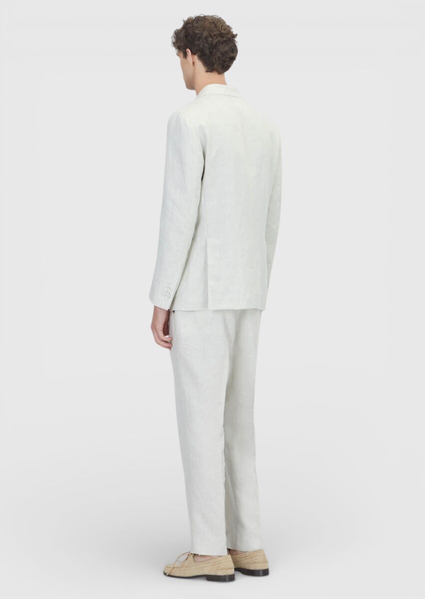 Beige Plain Zeroweight Slim Fit 100% Linen Suit - 5