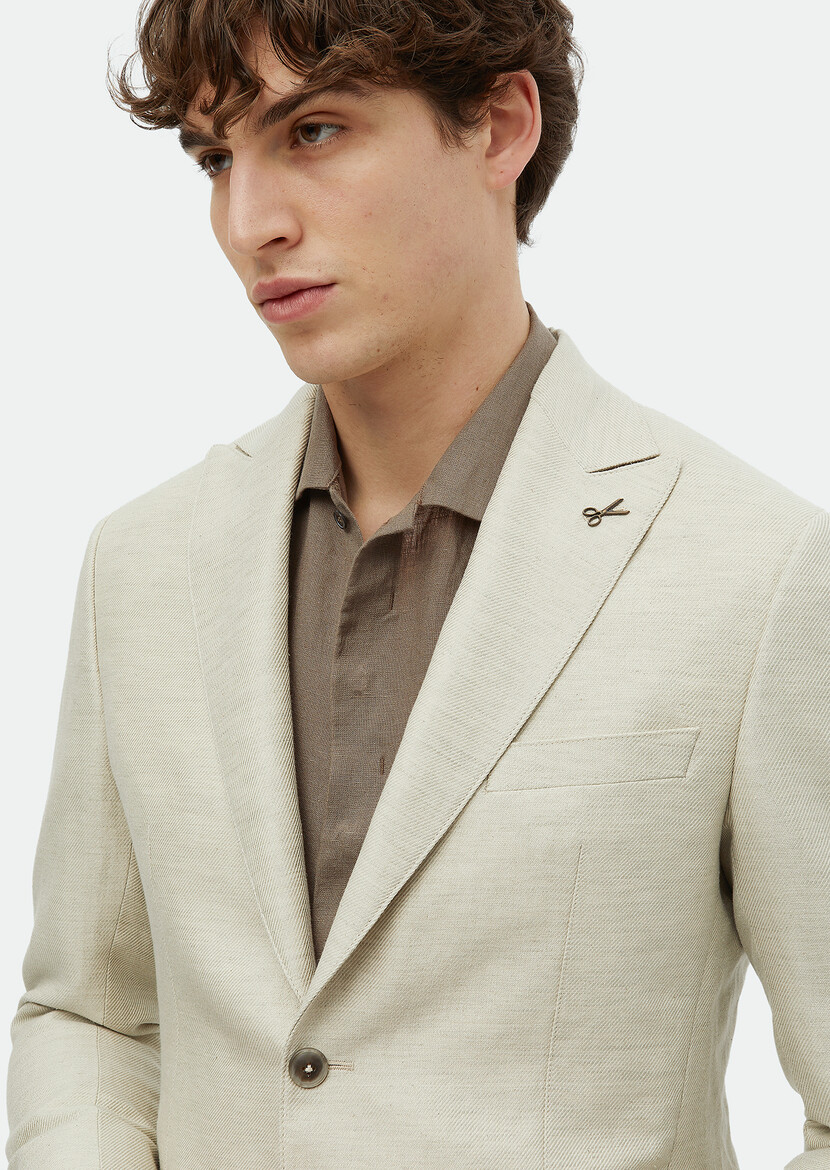 Beige Plain Zeroweight Slim Fit Cotton Blended Jacket - 4