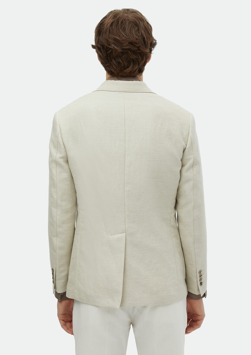 Beige Plain Zeroweight Slim Fit Cotton Blended Jacket - 5