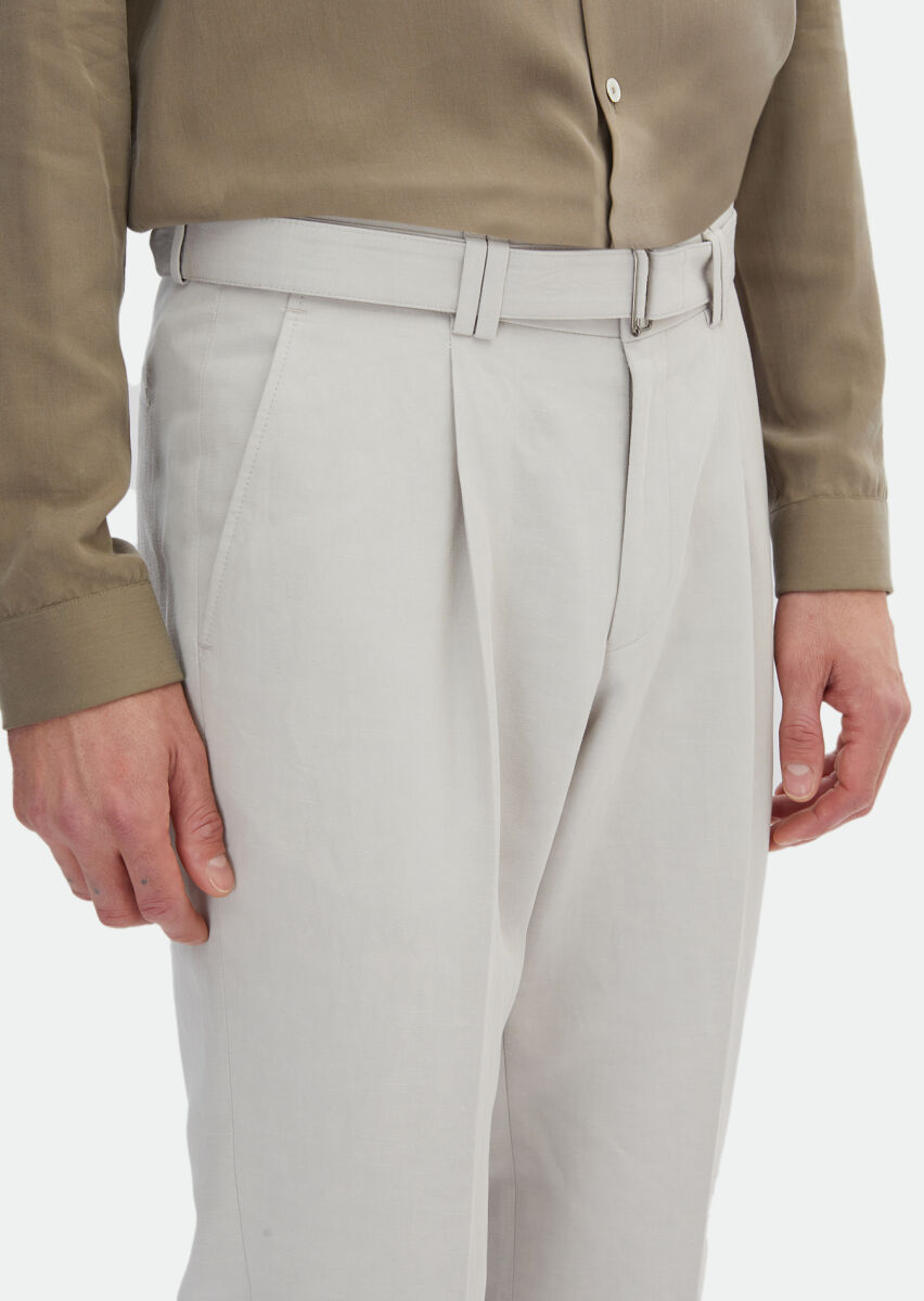 Beige Plain Zeroweight Slim Fit Cotton Blended Suit - 6