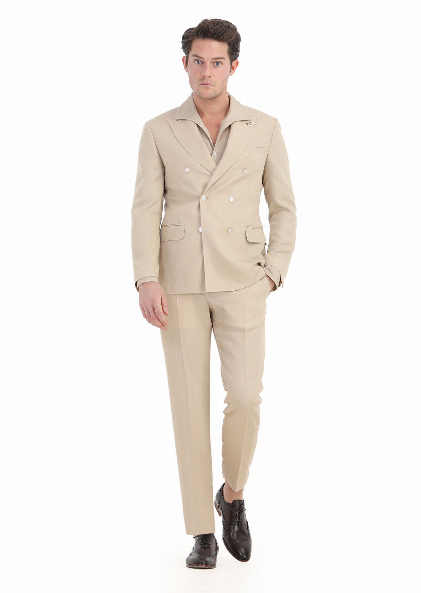 Beige Plain Zeroweight Slim Fit Suit - 1