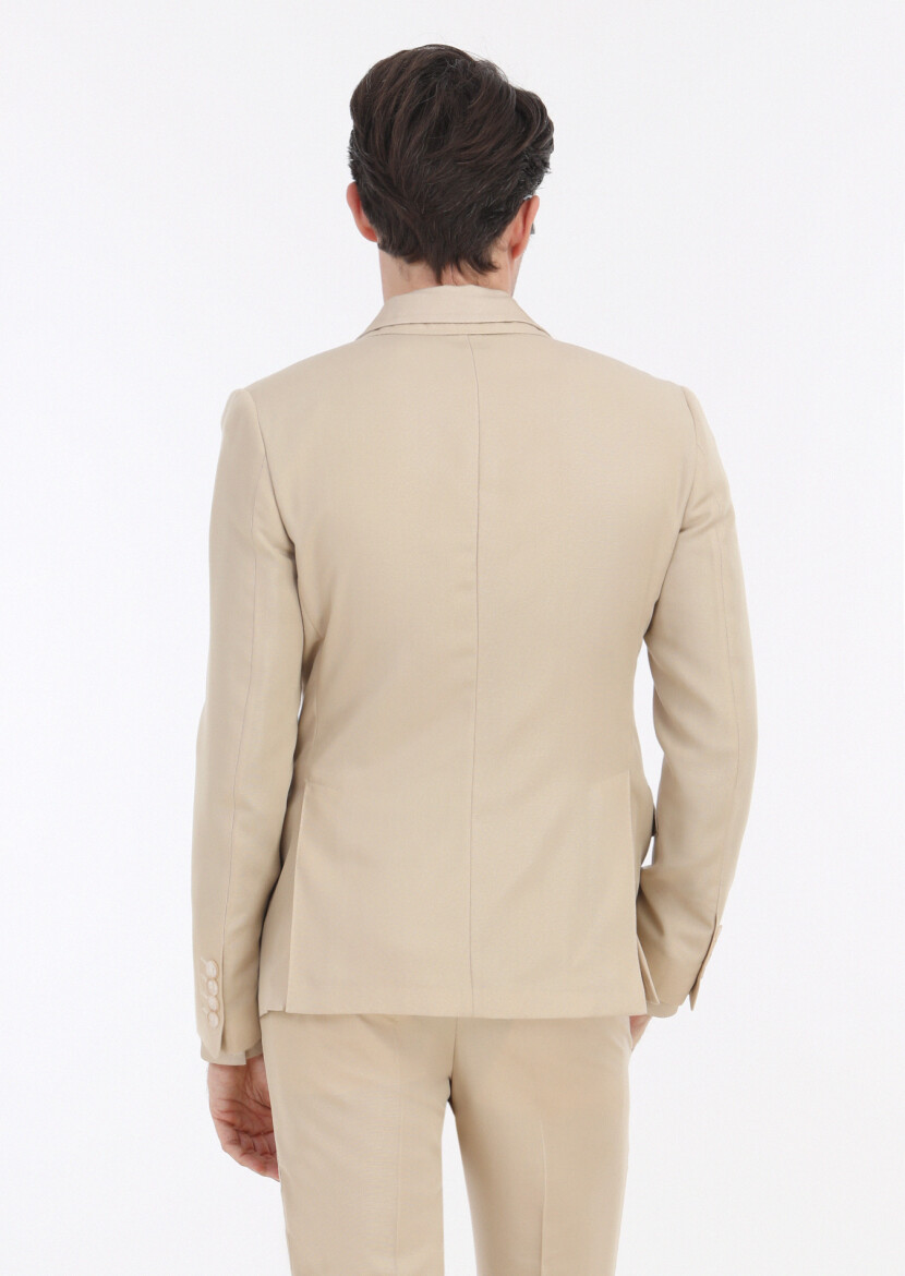 Beige Plain Zeroweight Slim Fit Suit - 6