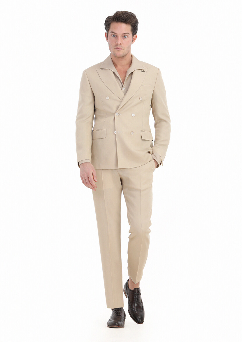 Beige Plain Zeroweight Slim Fit Suit 