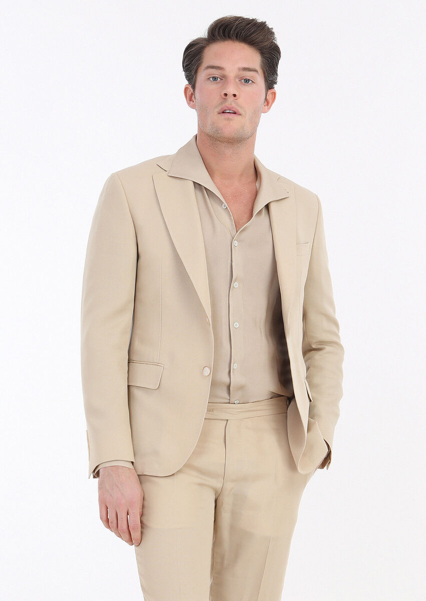 Beige Plain Zeroweight Slim Fit Suit - 4