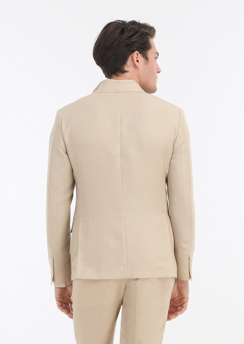 Beige Plain Zeroweight Slim Fit Suit - 5