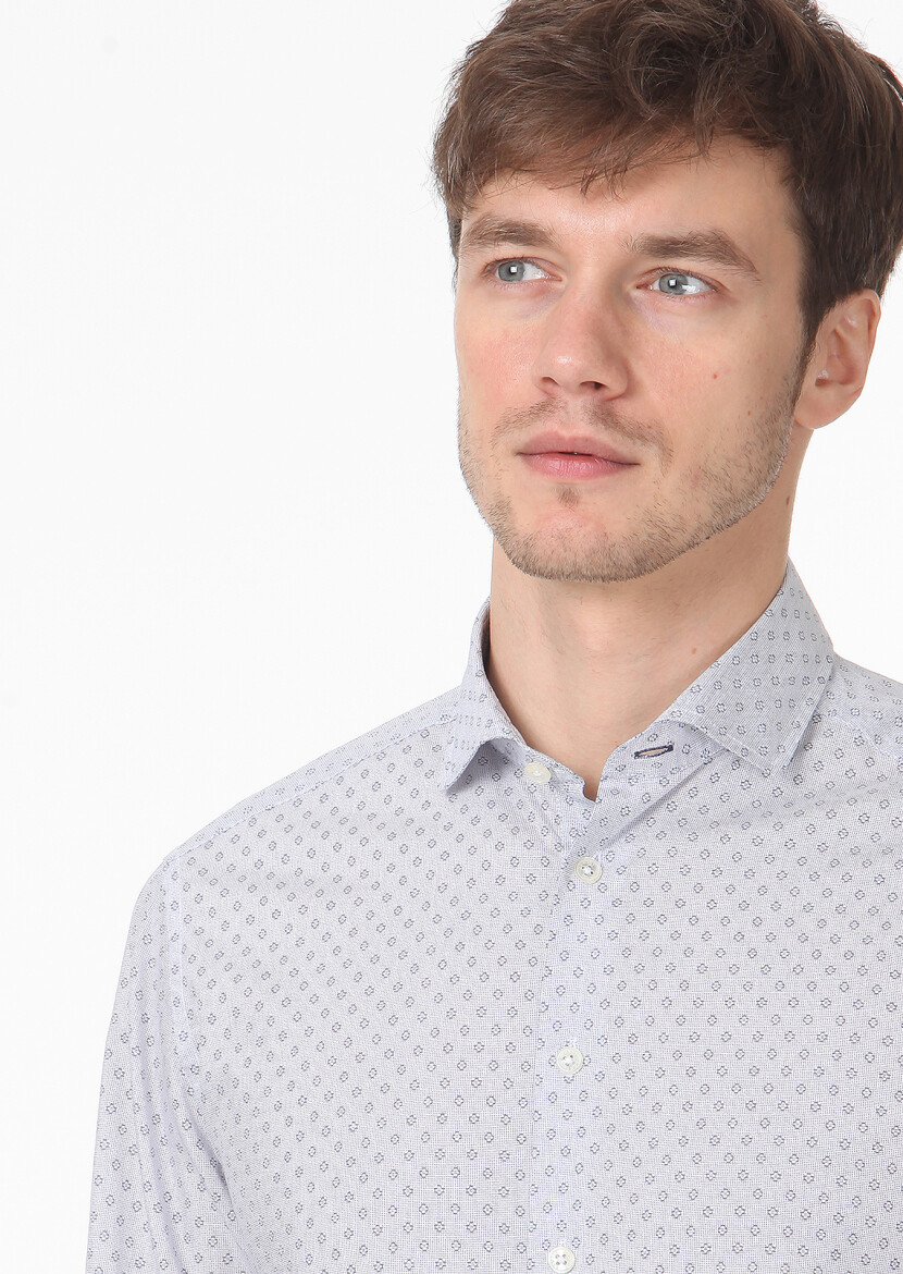 Beige Printed Regular Fit Long Weaving Casual 100% Cotton Shirt - 2