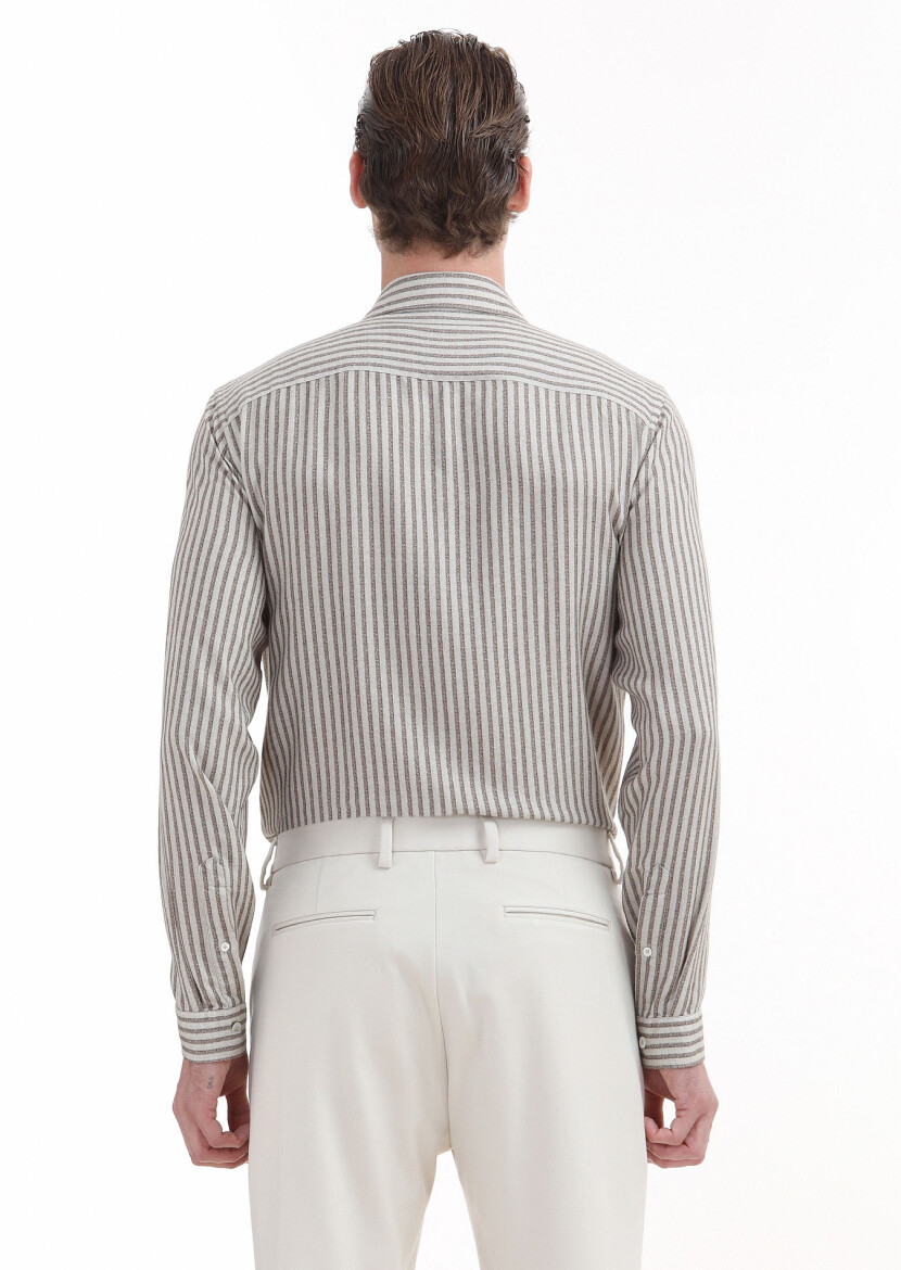 Beige Printed Regular Fit Long Weaving Casual Shirt - 5