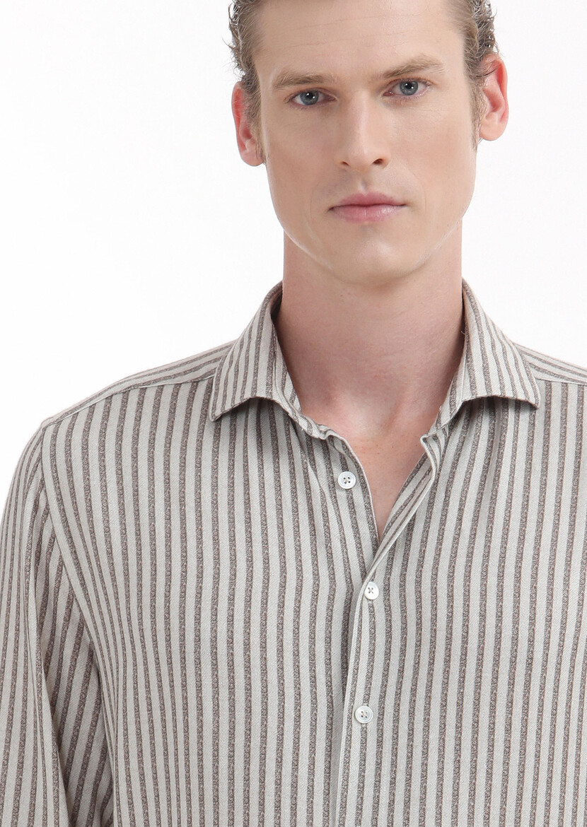 Beige Printed Regular Fit Weaving Casual Shirt - 4