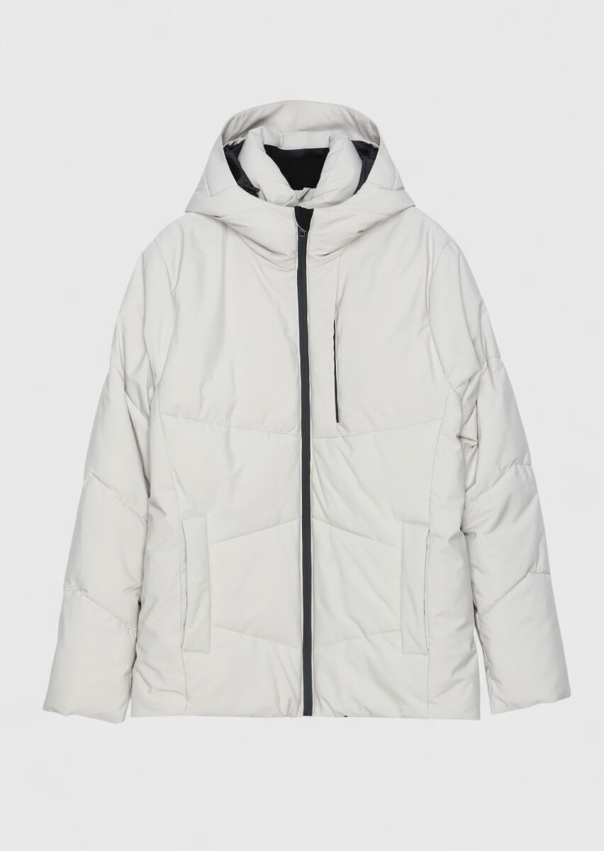 Beige Regular Fit Hooded Casual Weaving Coat - 6