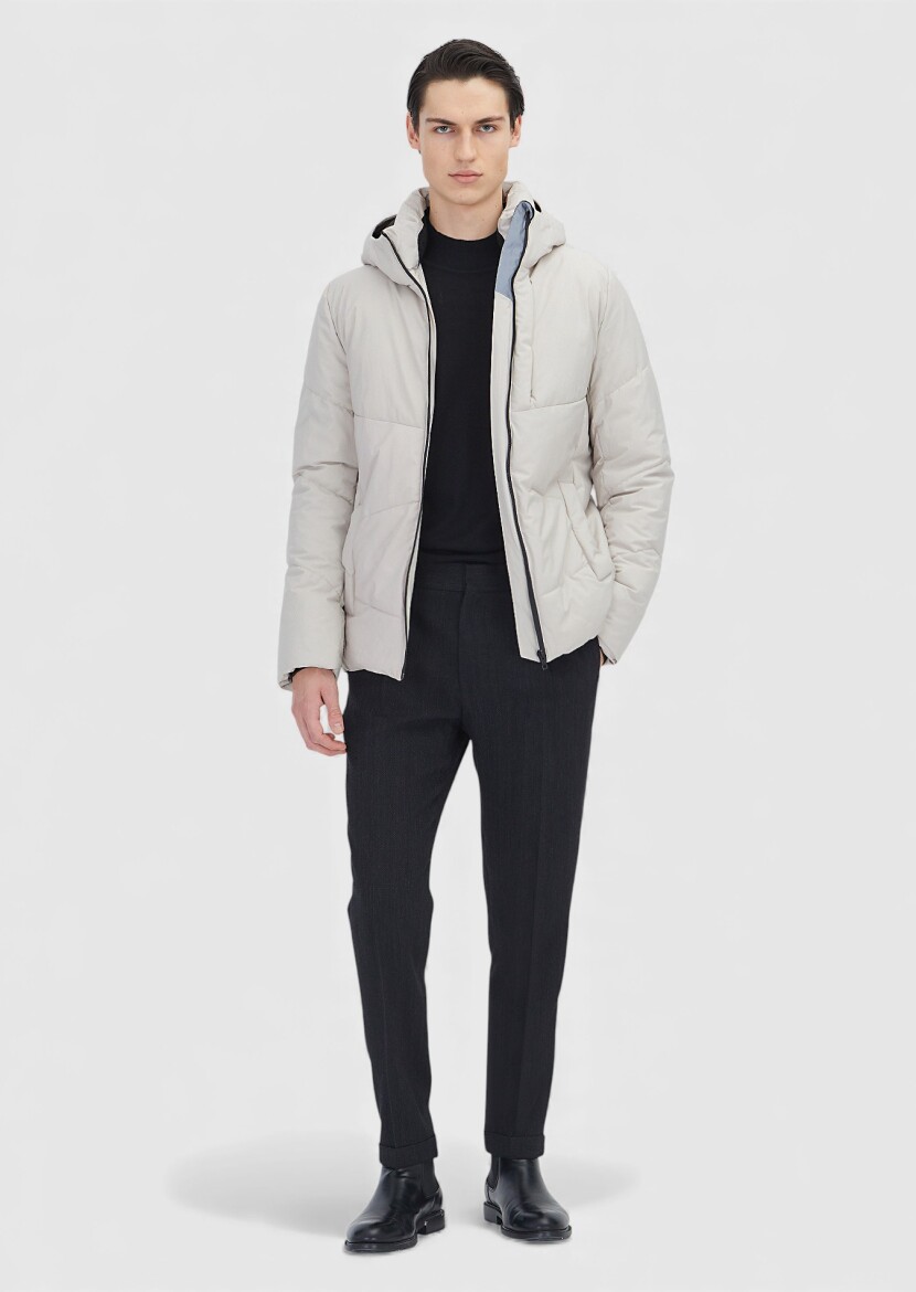 Beige Regular Fit Hooded Casual Weaving Coat - RAMSEY