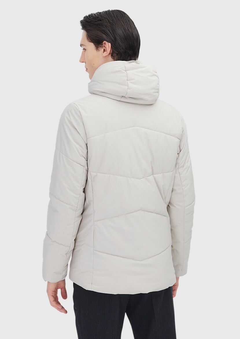 Beige Regular Fit Hooded Casual Weaving Coat - 5