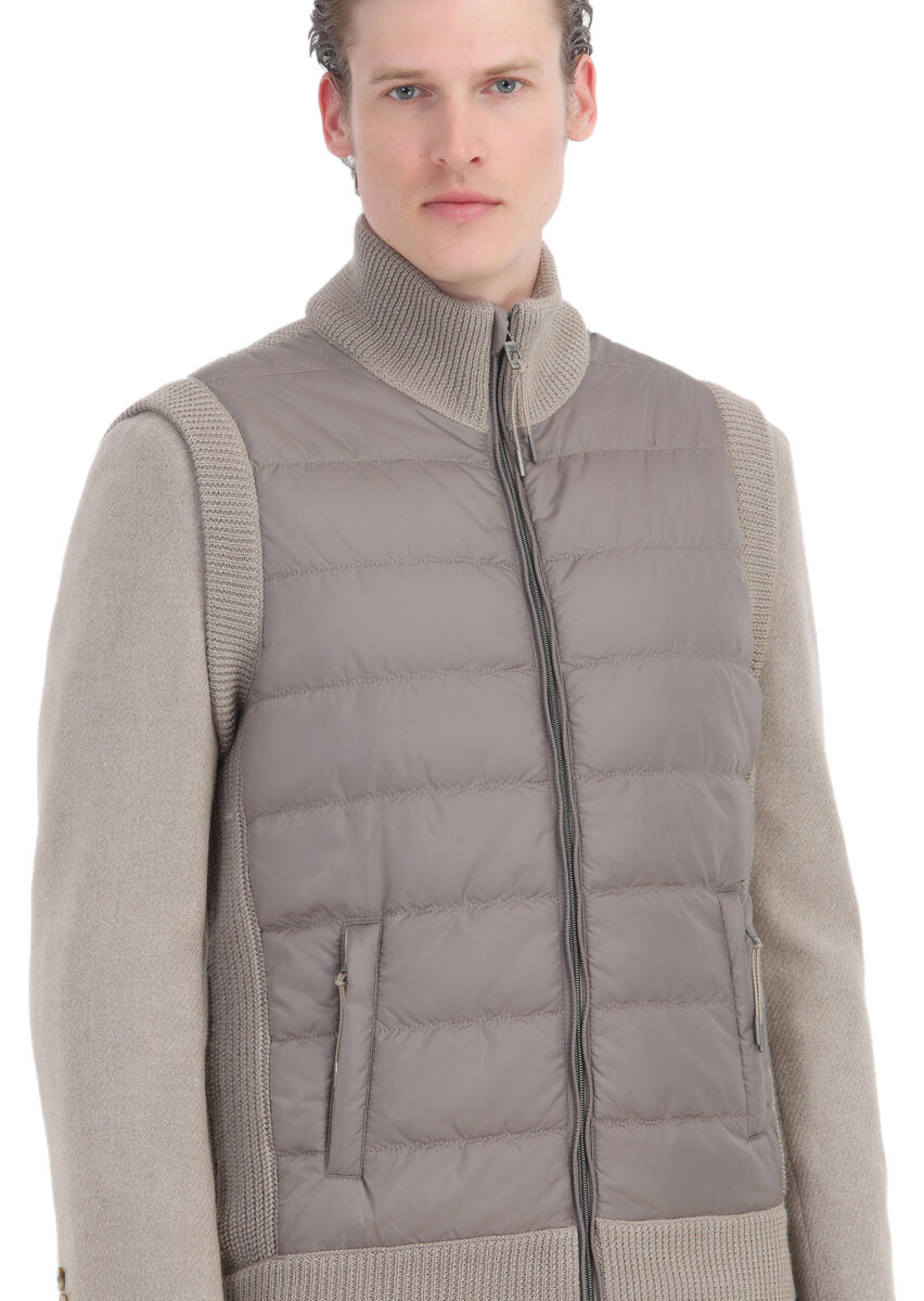 Beige Regular Fit Mock-Turtleneck Casual Knitting Knit Vest - 6