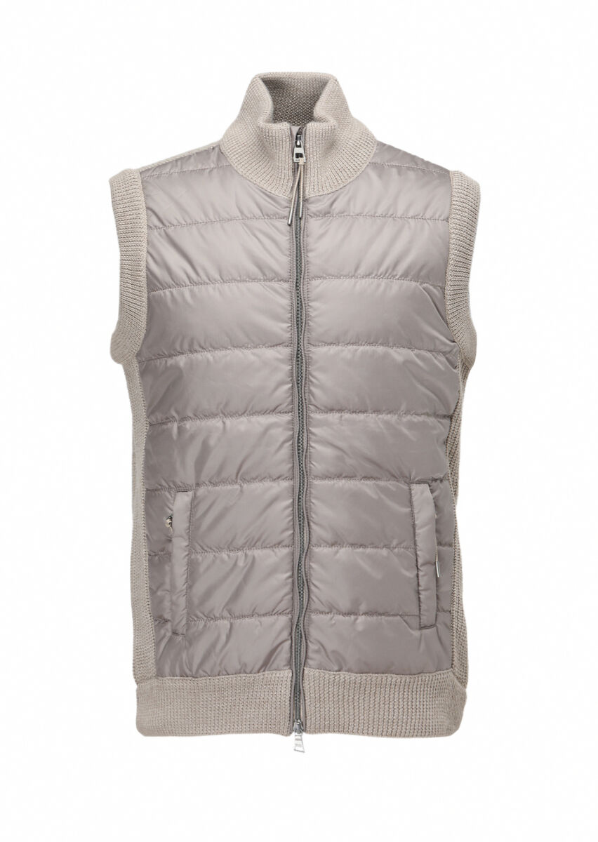 Beige Regular Fit Mock-Turtleneck Casual Knitting Knit Vest - 8