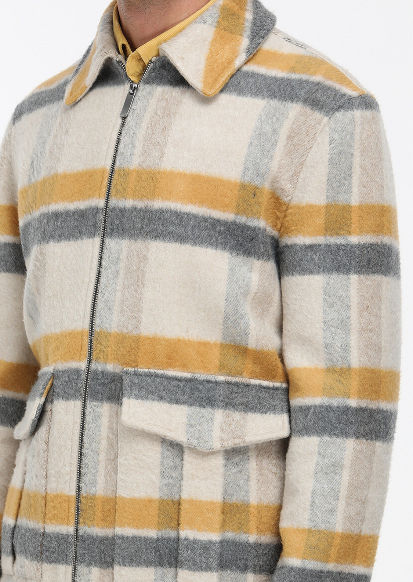 Beige Regular Fit Round Collar Casual Weaving Coat - 4