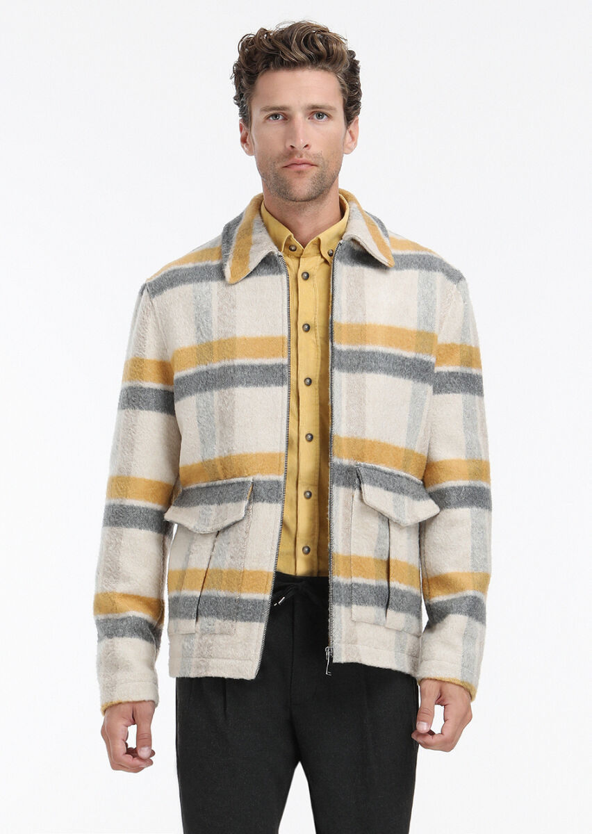 Beige Regular Fit Round Collar Casual Weaving Coat - 6