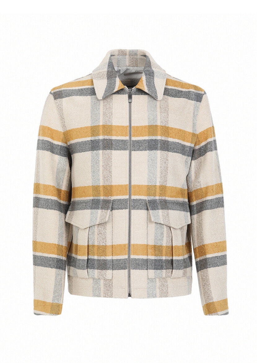 Beige Regular Fit Round Collar Casual Weaving Coat - 8