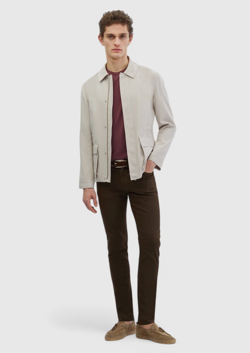 Beige Regular Fit Shirt Collar Casual Weaving Coat - 2