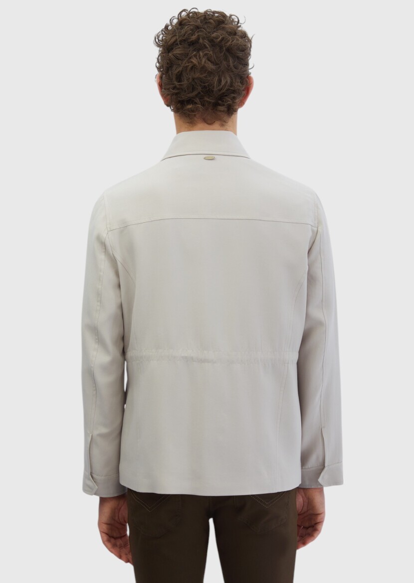 Beige Regular Fit Shirt Collar Casual Weaving Coat - 6