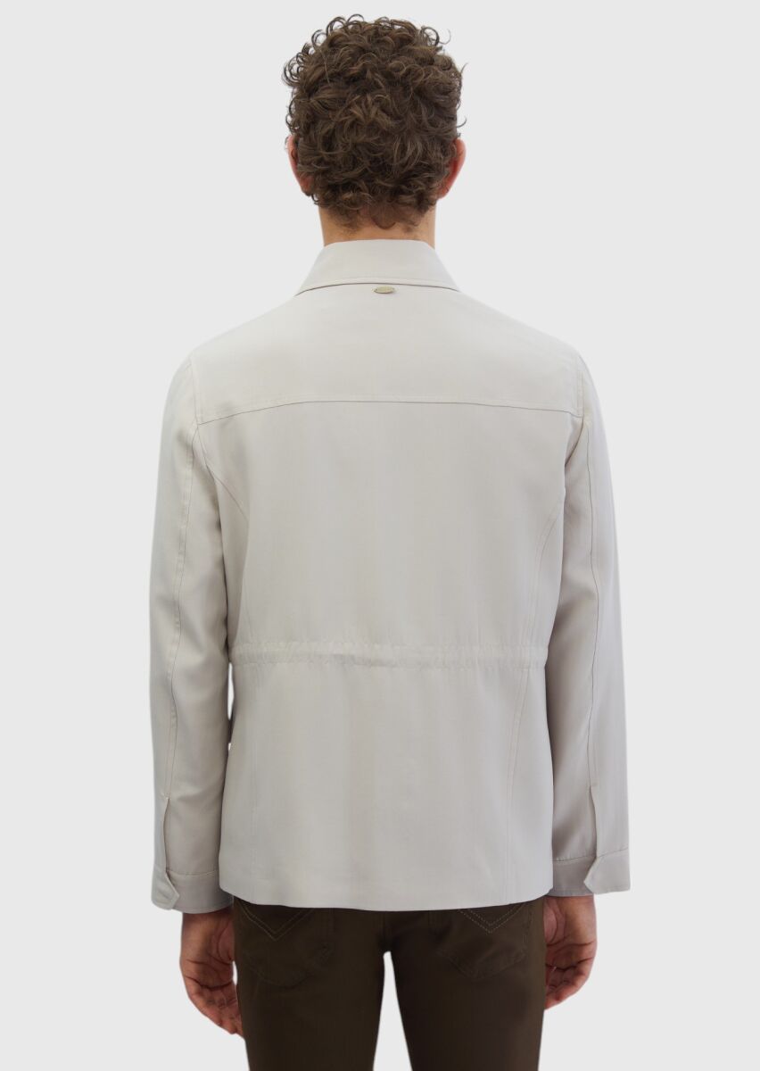 Beige Regular Fit Shirt Collar Casual Weaving Coat - 6