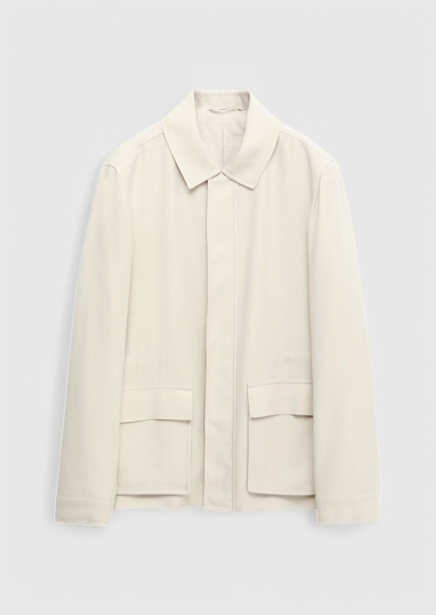 Beige Regular Fit Shirt Collar Casual Weaving Coat - 7