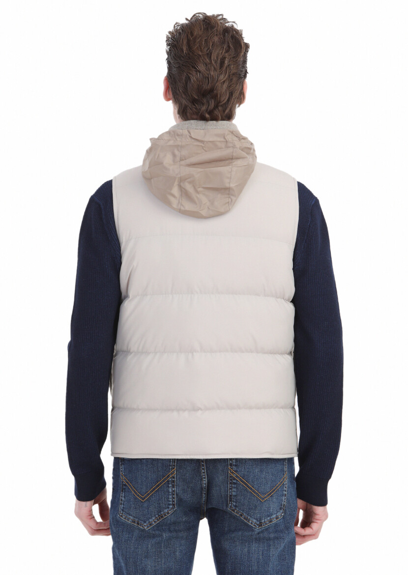 Beige Regular Fit Turtleneck Casual Weaving Puffer Vest - 6