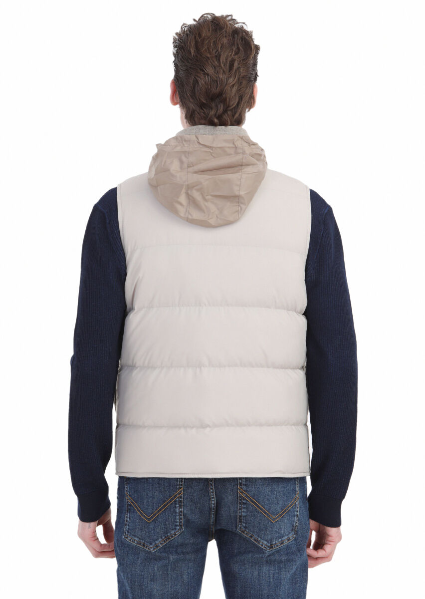 Beige Regular Fit Turtleneck Casual Weaving Puffer Vest - 6