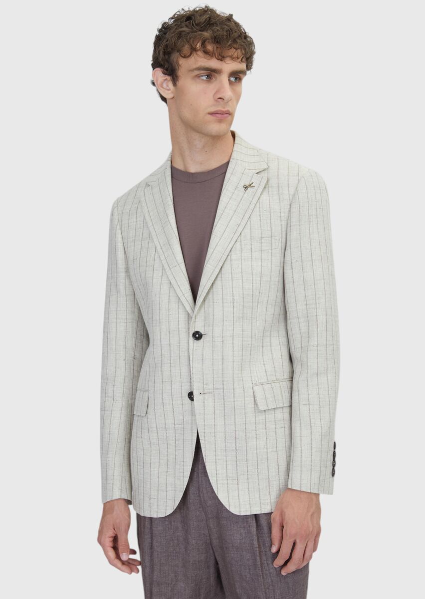 Beige Regular Fit Wool Blended Jacket - 1