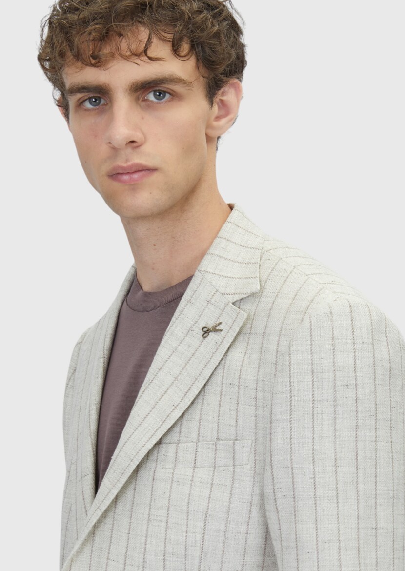 Beige Regular Fit Wool Blended Jacket - 3