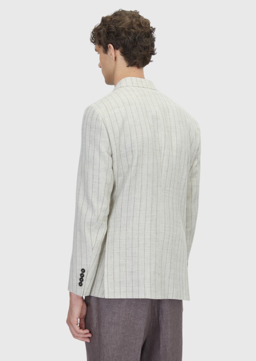 Beige Regular Fit Wool Blended Jacket - 6