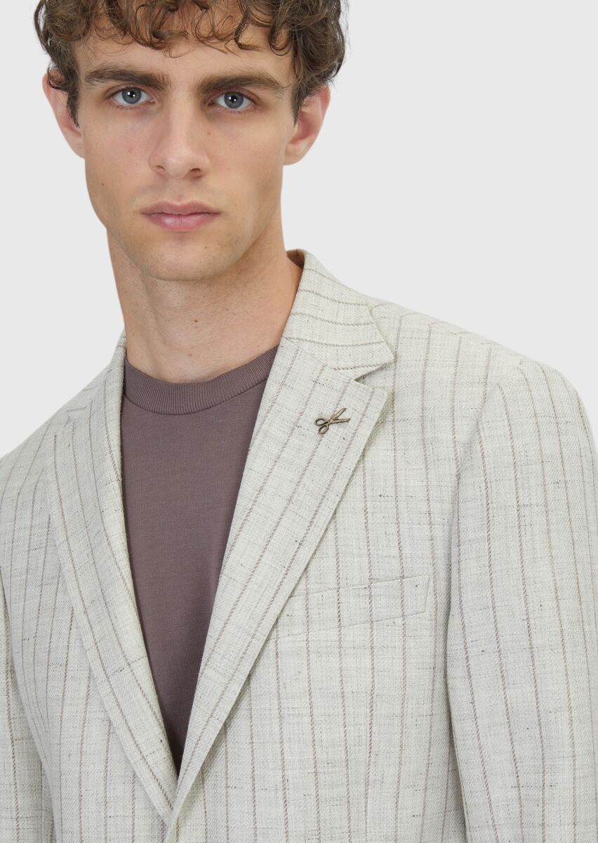 Beige Regular Fit Wool Blended Jacket - 4