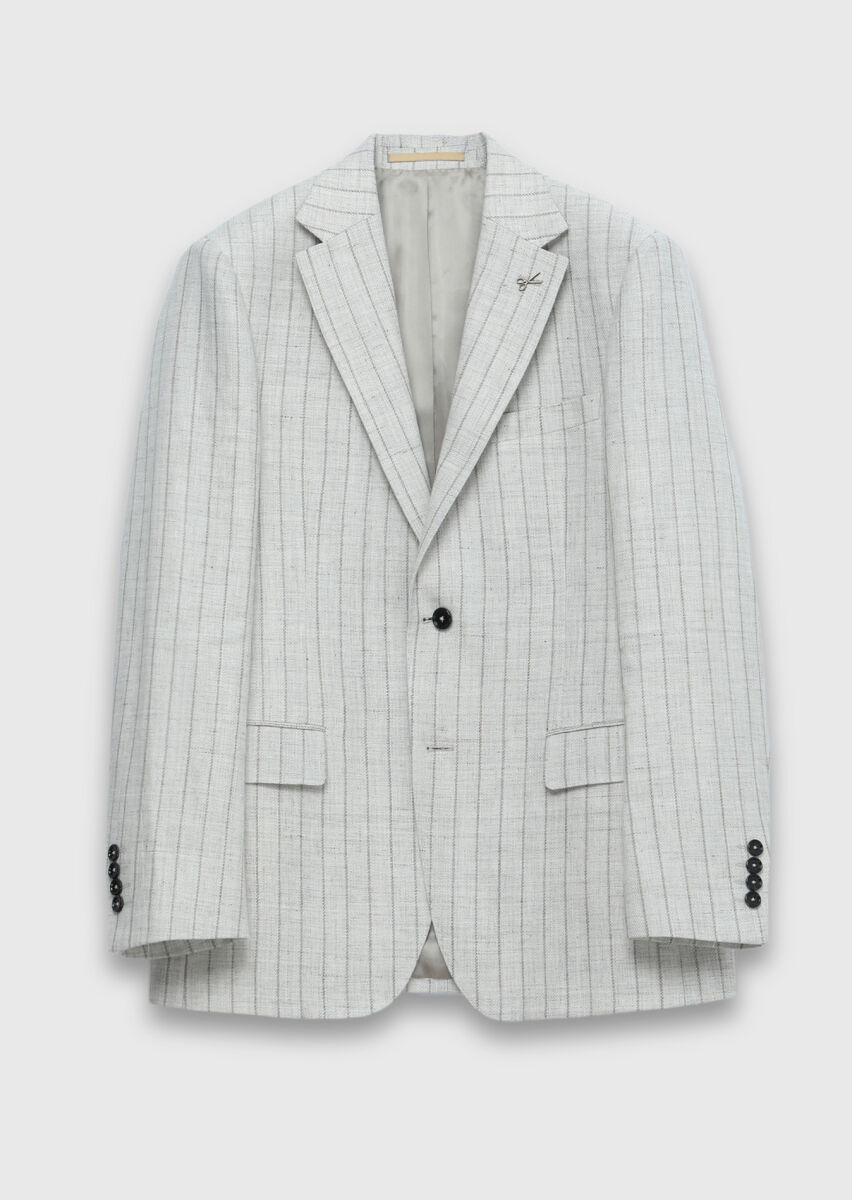 Beige Regular Fit Wool Blended Jacket - 7