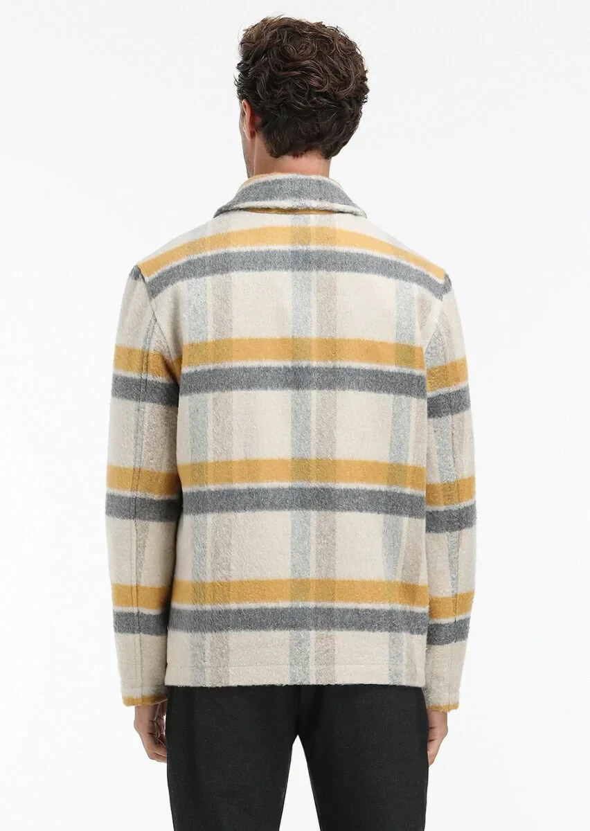 Beige Round Collar Casual Weaving Coat - 7