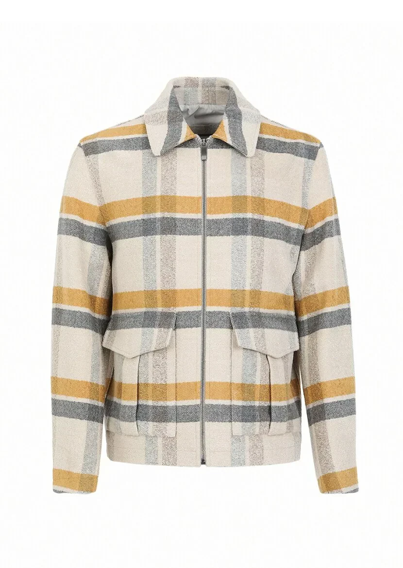 Beige Round Collar Casual Weaving Coat - 8