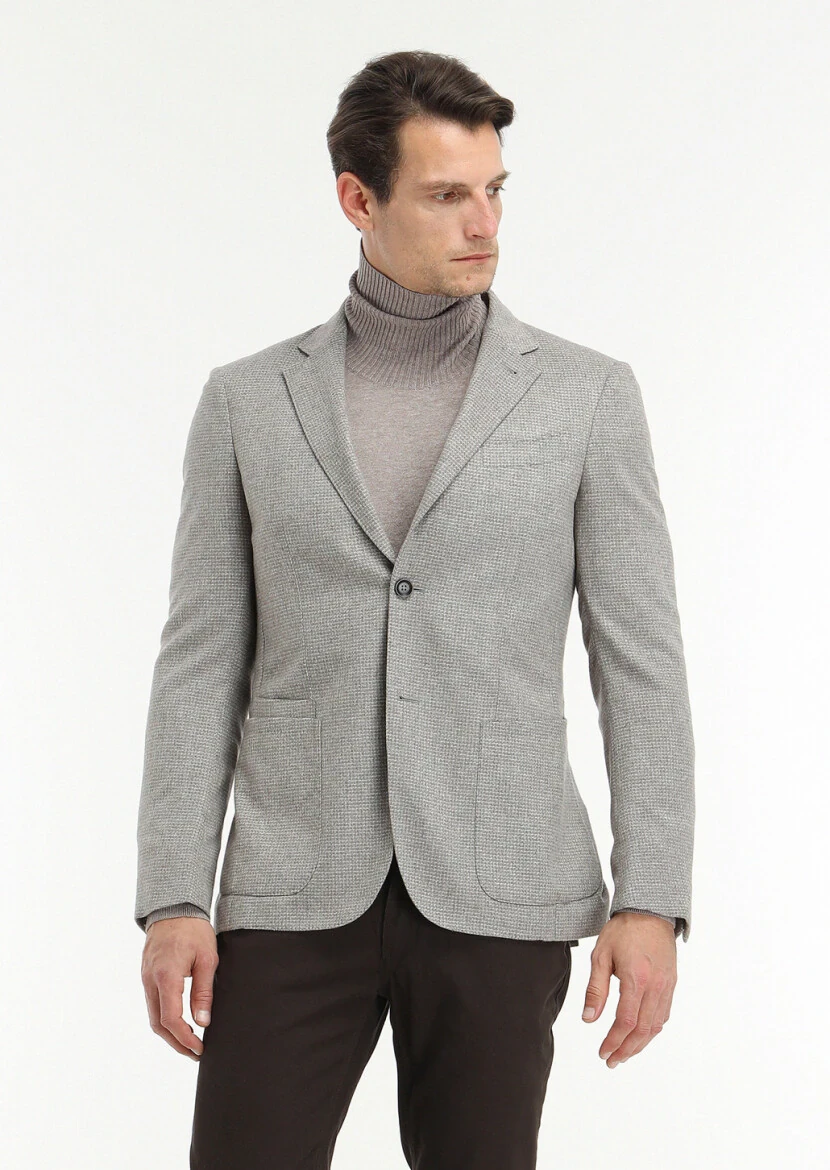 Beige Silk Blended Jacket - 3